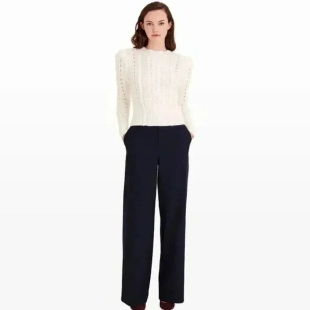 NWT Wool Blend Club Monaco Navy Delaynee Wide Leg Trouser Size 0